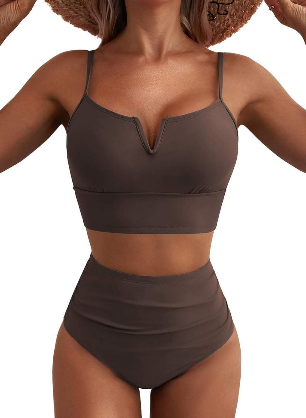 Ensemble de bikini taille haute pour femmes avec décolleté en V et larges bretelles R&B