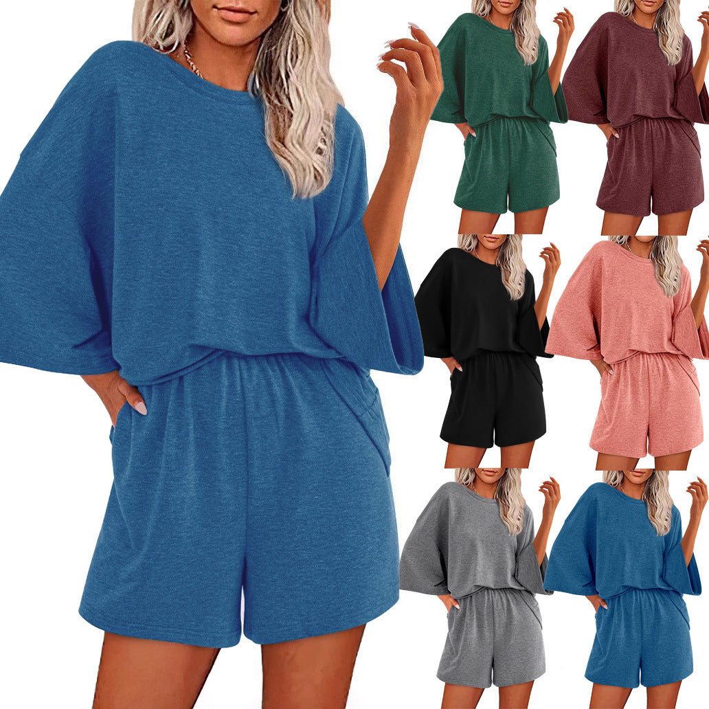 Ensemble de Haut à Manches Courtes Oversized et Shorts à Taille Élastique pour Femmes Echoarchiv
