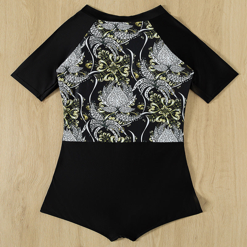 Maillot de bain à manches courtes pour femmes avec accents floraux R&B