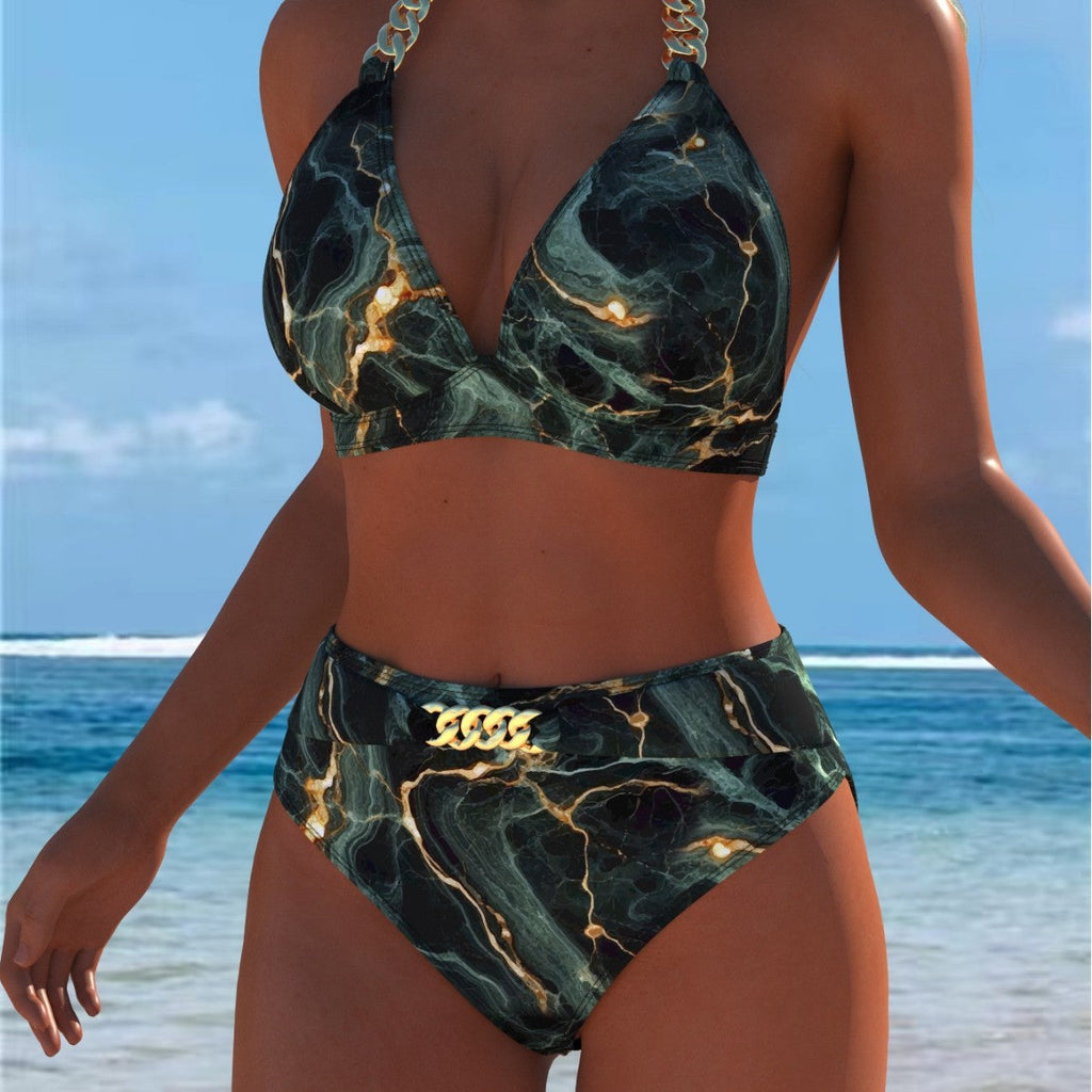 Bikini pour femmes avec motif marbré luxueux et détails raffinés R&B
