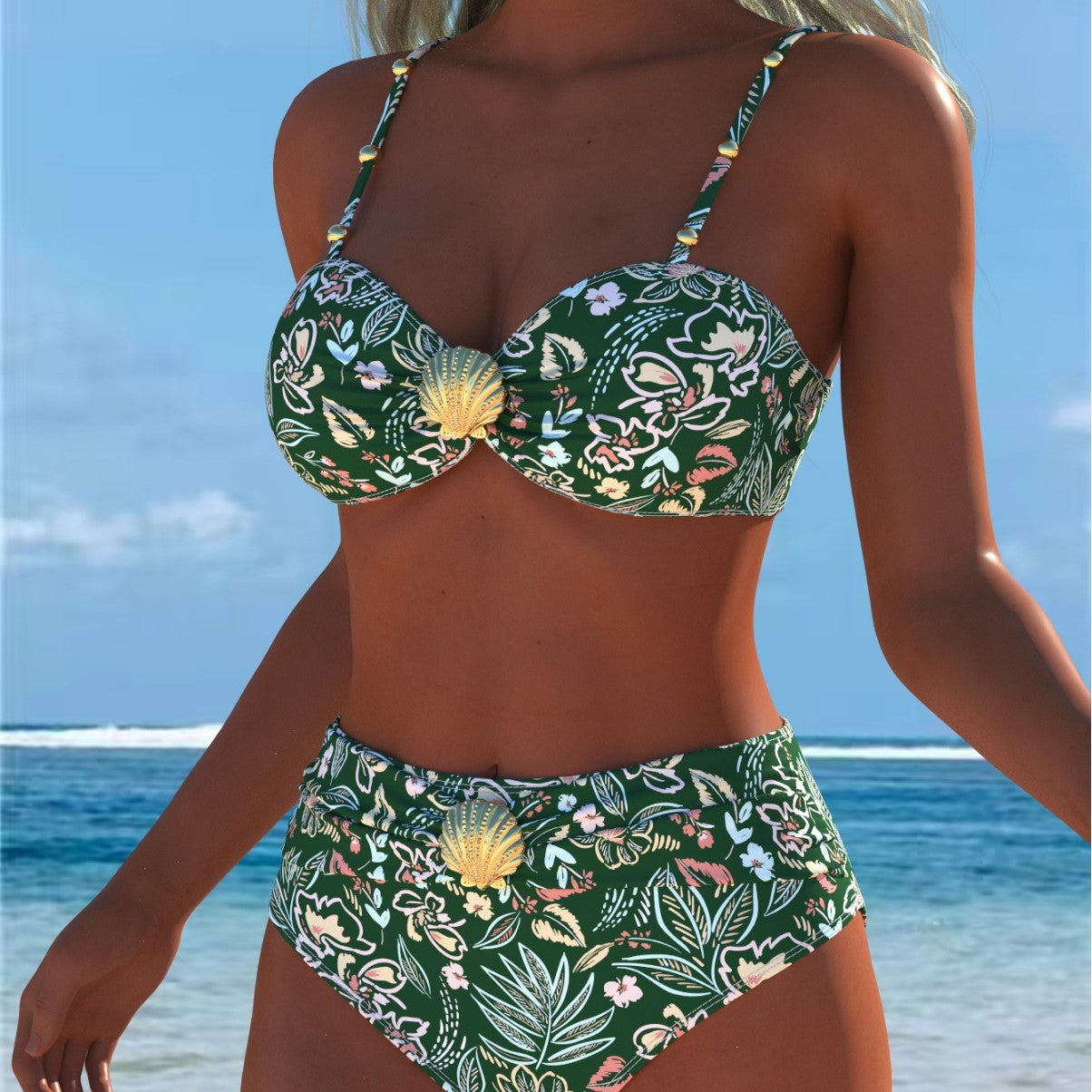 Ensemble de bikini pour femmes avec haut balconnet élégant et short de bain taille haute R&B