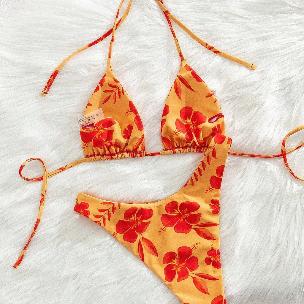 Ensemble bikini triangle femme avec design floral R&B