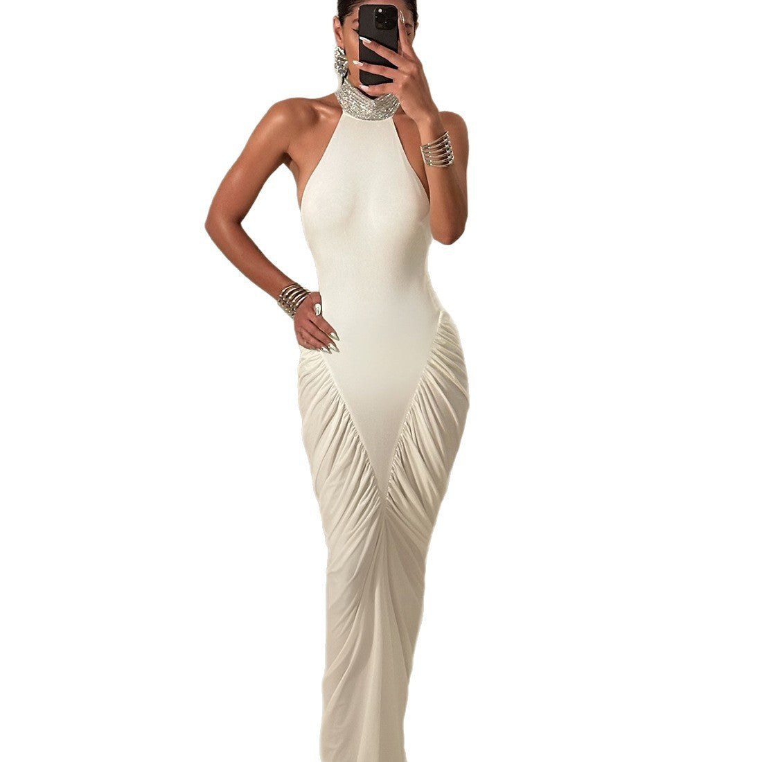 Robe Maxi Élégante pour Femmes avec Design Volumineux en Volants et Col Haut Heidi-Mode