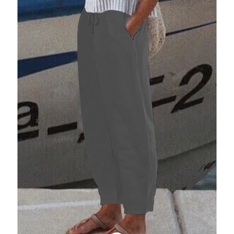 Pantalon Harem Femme Cheville avec Cordon, Poches Latérales et Taille Élastique Echoarchiv