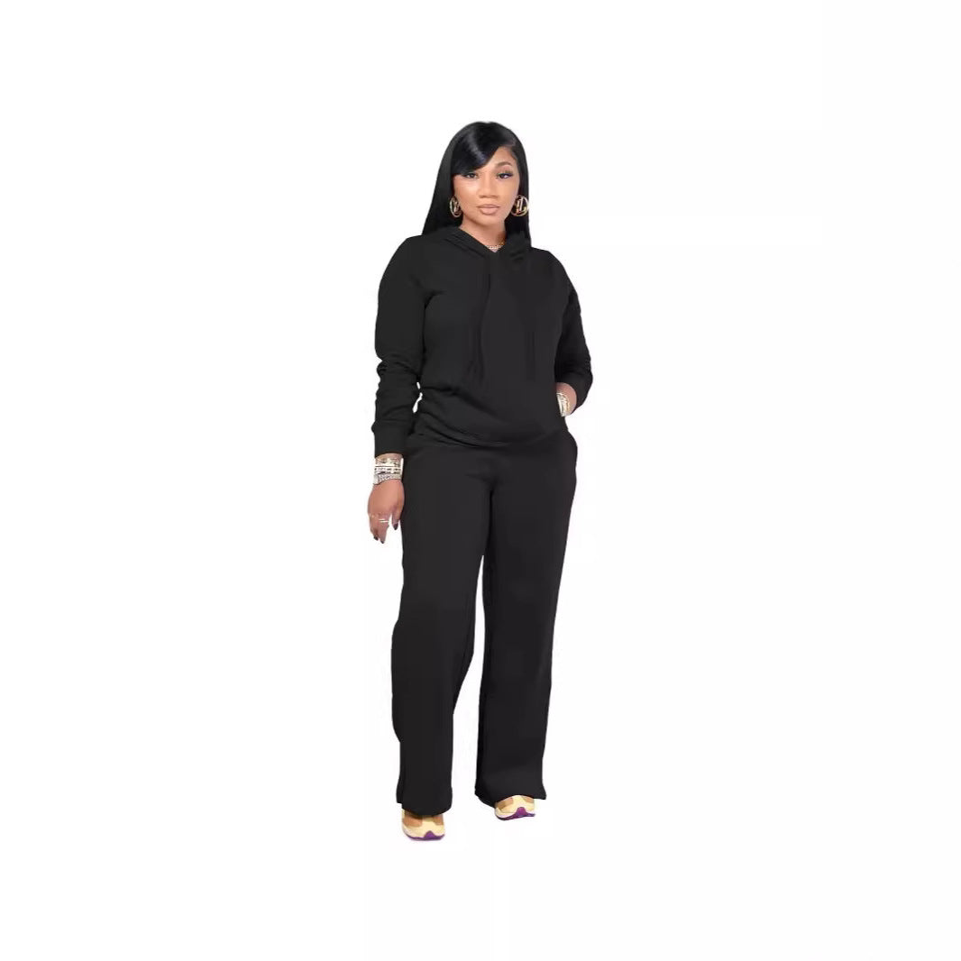 Ensemble de détente pour femmes avec pantalon palazzo taille haute, sweat à capuche avec poche kangourou et fente latérale Echo Archiv