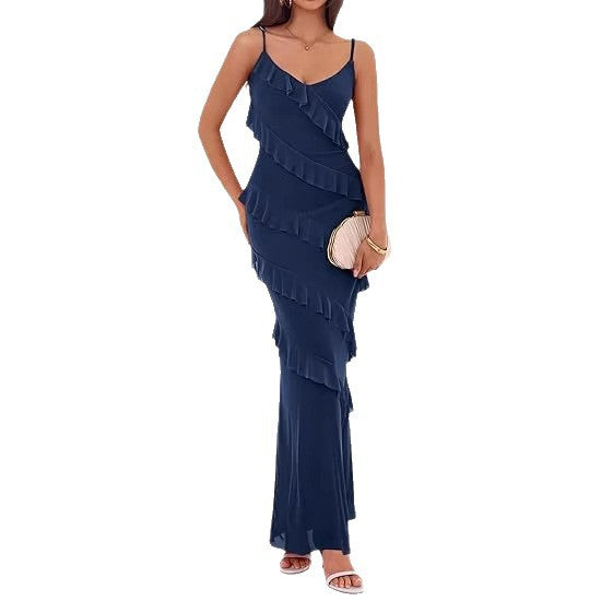 Robe maxi femme avec volants et bretelles spaghetti R&B