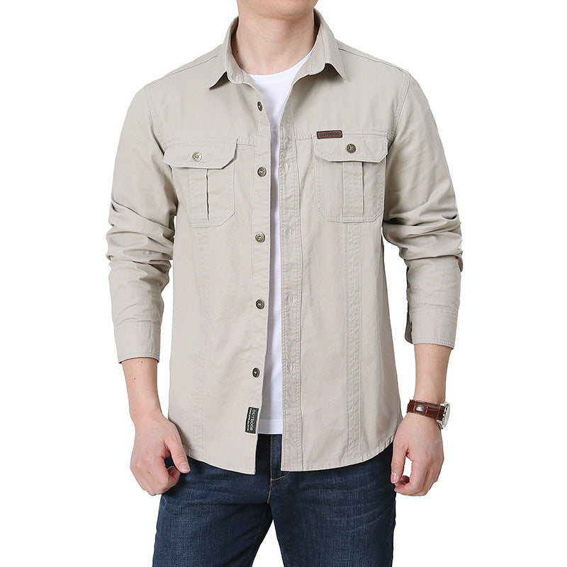 Chemise de travail urbaine pour hommes en twill de coton lavé avec poches poitrine doubles et coutures contrastées Echo Archiv