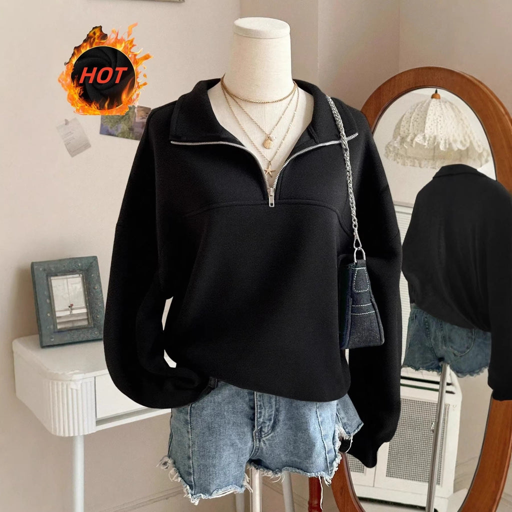 Sweatshirt oversize pour femmes avec demi-fermeture éclair, col montant et manches ballon Echo Archiv