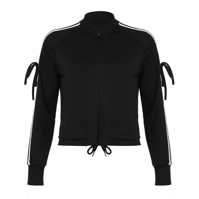 Veste zippée sportive pour femmes au style bomber avec bandes latérales, liens aux manches et cordon de serrage Echo Archiv