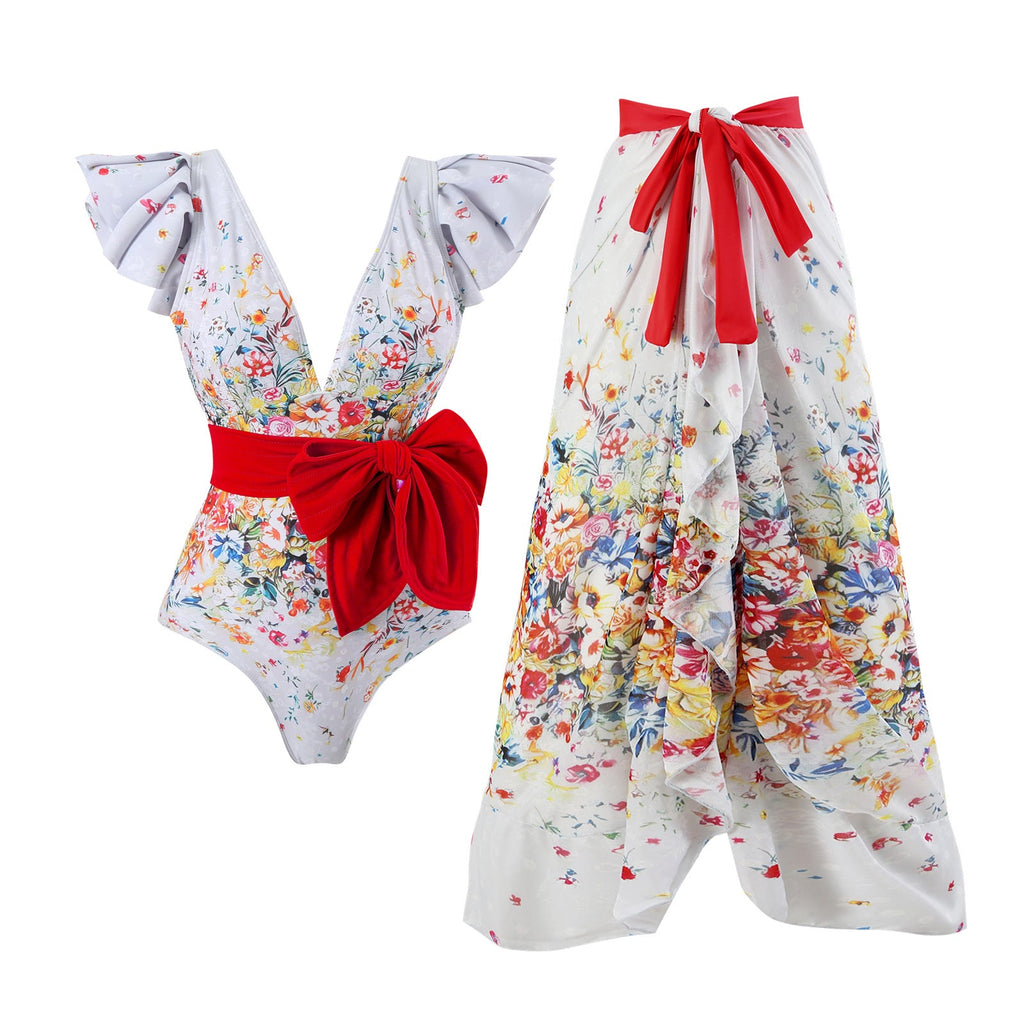 Jupe Maxi Femme avec motifs floraux et détail de ceinture ludique Drune