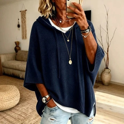 Poncho en tricot oversized avec capuche et manches courtes pour femmes Echo Archiv