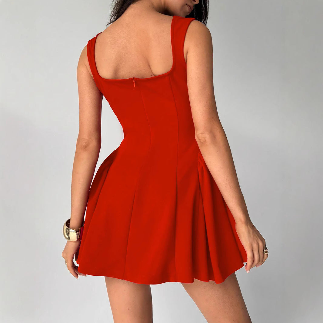 Robe Mini Fluide Femme avec Décolleté Carré et Jupe Évasée R&B