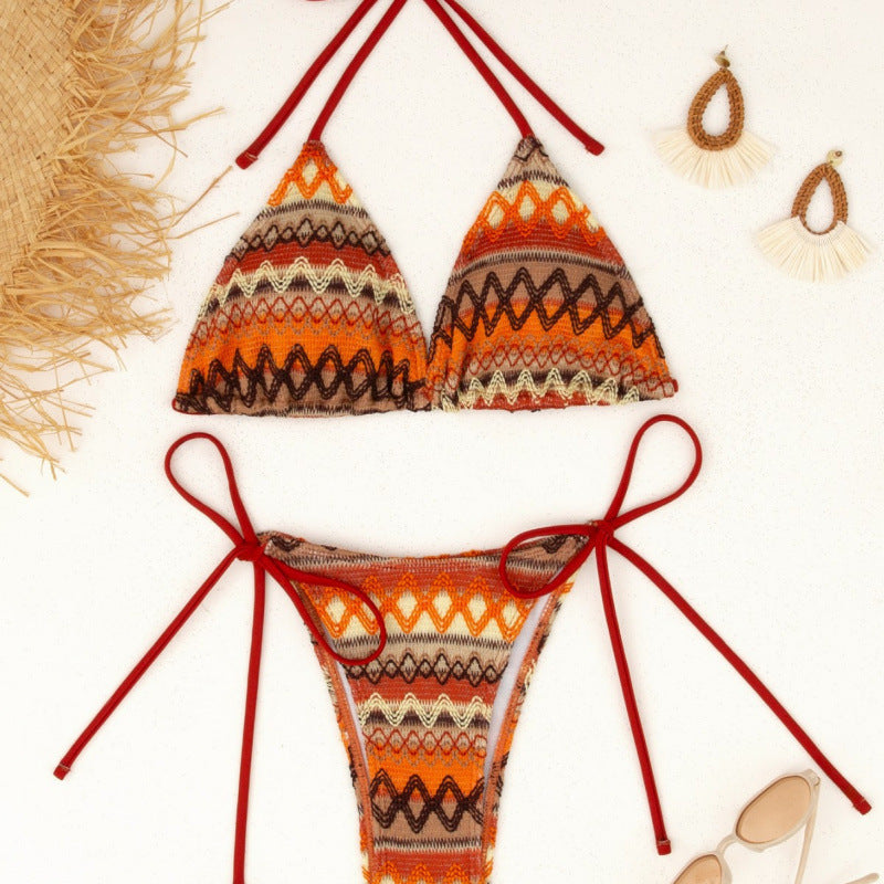 Ensemble bikini triangle pour femmes avec motif ethnique coloré R&B