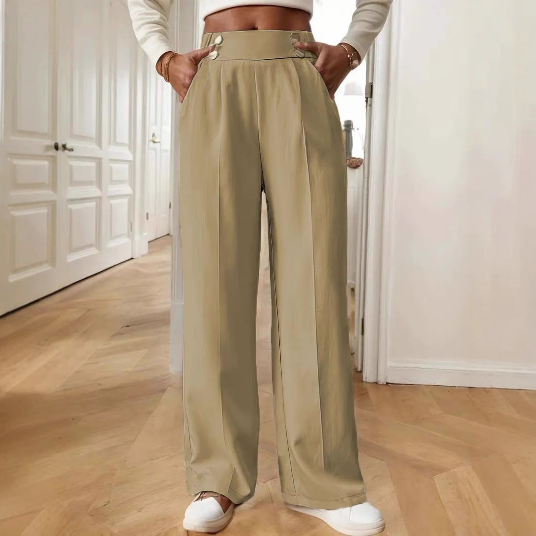 Pantalon Palazzo taille haute pour femmes avec boutons de ceinture, plis marqués et poches latérales Echoarchiv