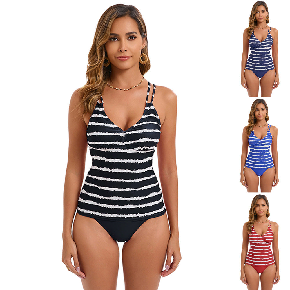 Tankini femme avec motif rayé à la mode R&B