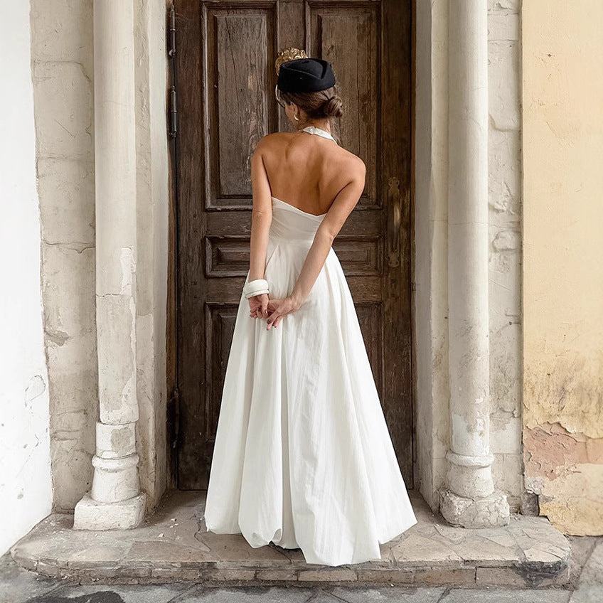 Robe maxi sans bretelles pour femmes avec fente haute élégante et jupe fluide R&B