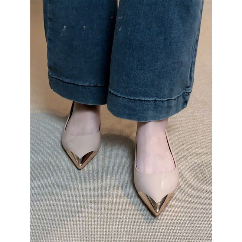 Ballerines élégantes à talons pointus pour femmes avec accent métallique brillant R&B