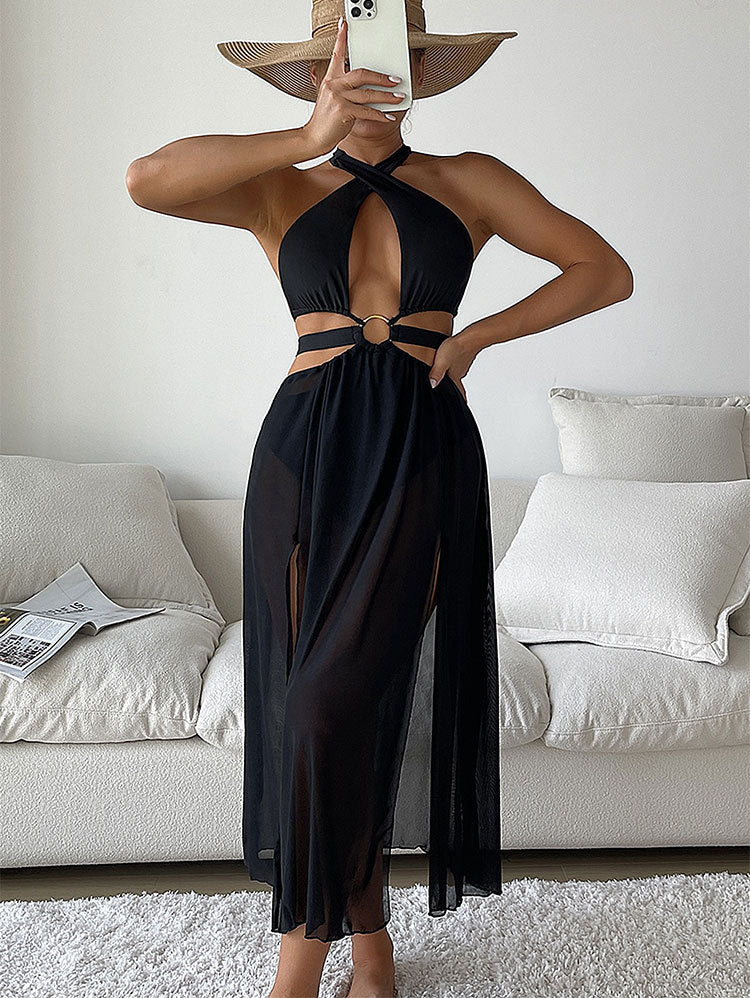 Robe de plage pour femmes avec décolleté en V profond et détail en anneau élégant R&B