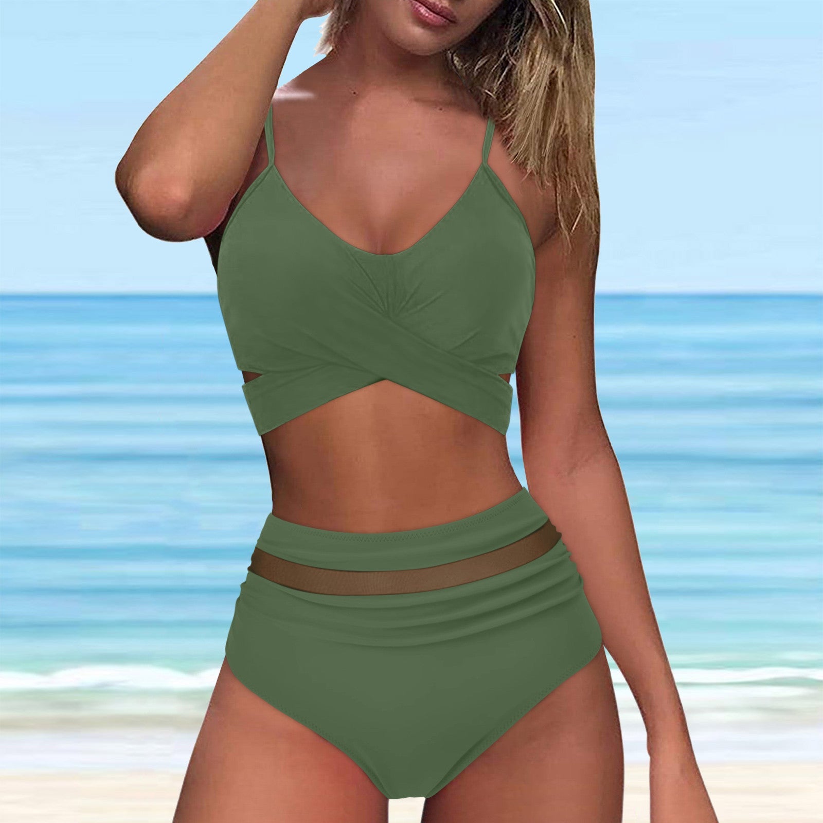 Ensemble de bikini taille haute pour femmes avec haut à nouer tendance R&B