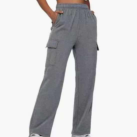 Pantalon de jogging cargo relaxed-fit pour femmes avec jambe droite, taille élastique et poches plaquées Echo Archiv