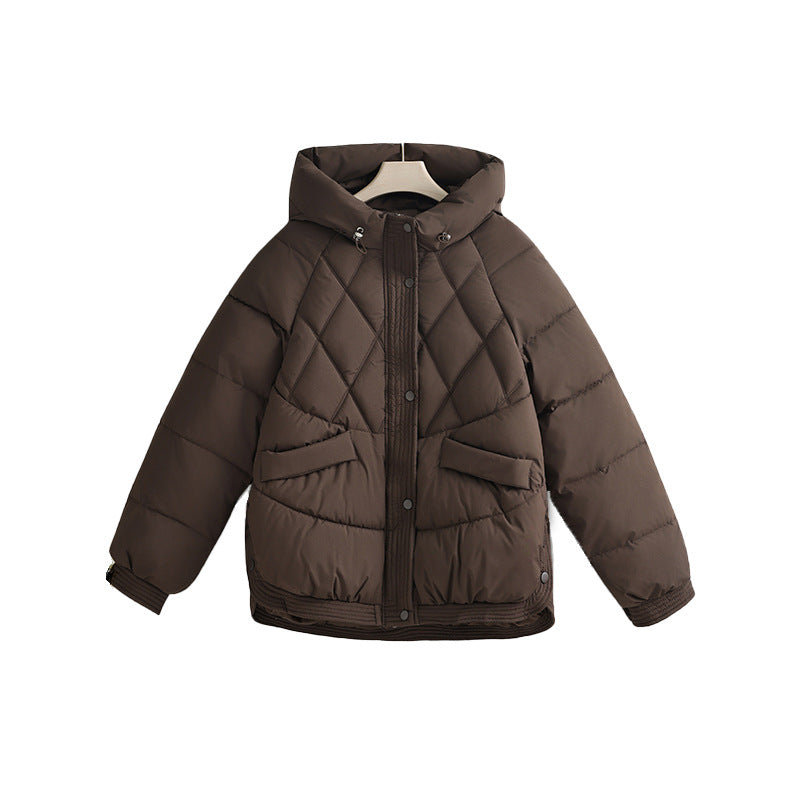 Veste courte à capuche matelassée pour femmes avec matelassage carré, ourlet côtelé et patte de boutons-pression cachée Echo Archiv