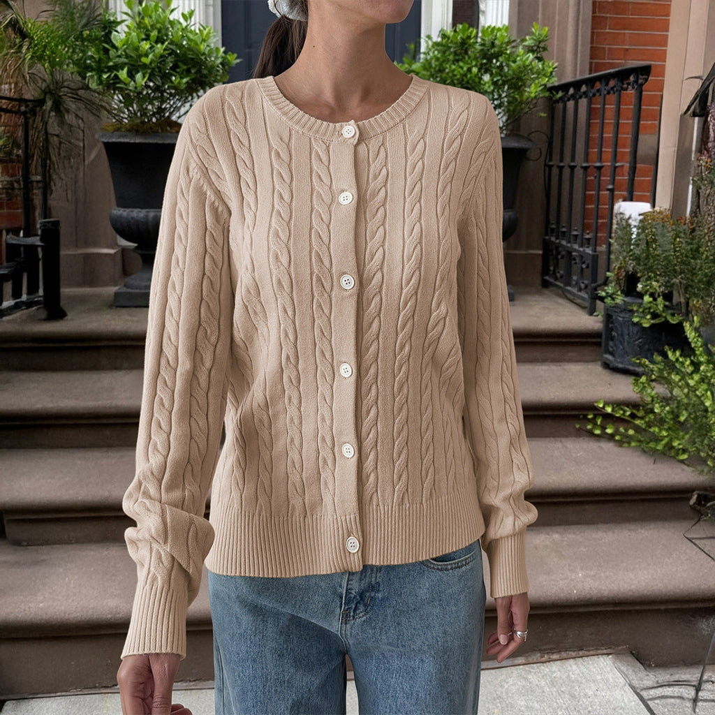 Cardigan en tricot torsadé pour femmes avec col rond, patte de boutonnage et finitions côtelées Echo Archiv