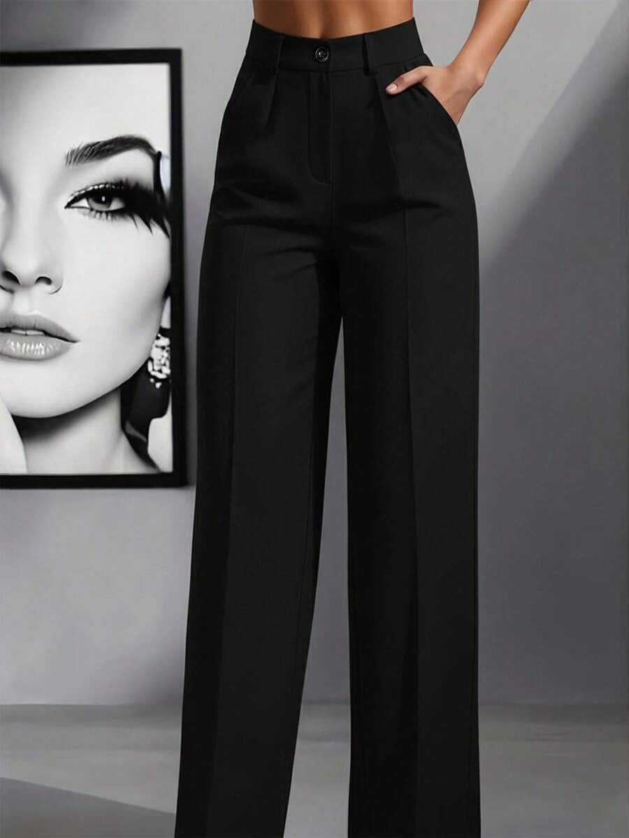Pantalon Palazzo Stretch taille haute pour femmes avec plis marqués et poches Echoarchiv