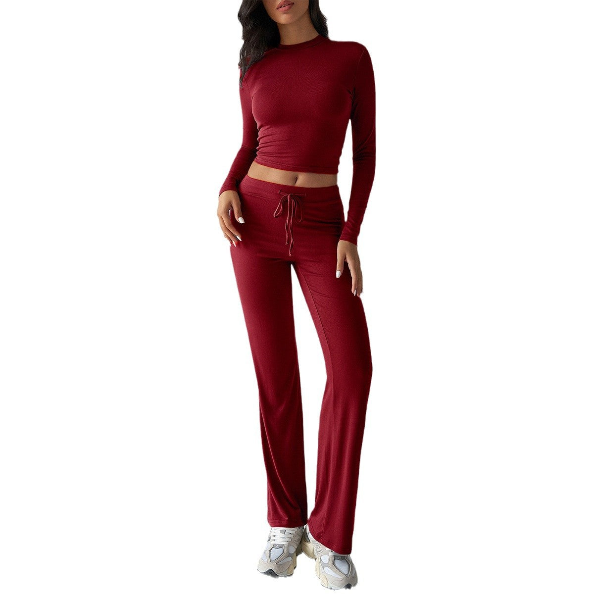 Ensemble de deux pièces pour femmes : top court à manches longues cintré et pantalon lounge ample en jersey stretch Echo Archiv