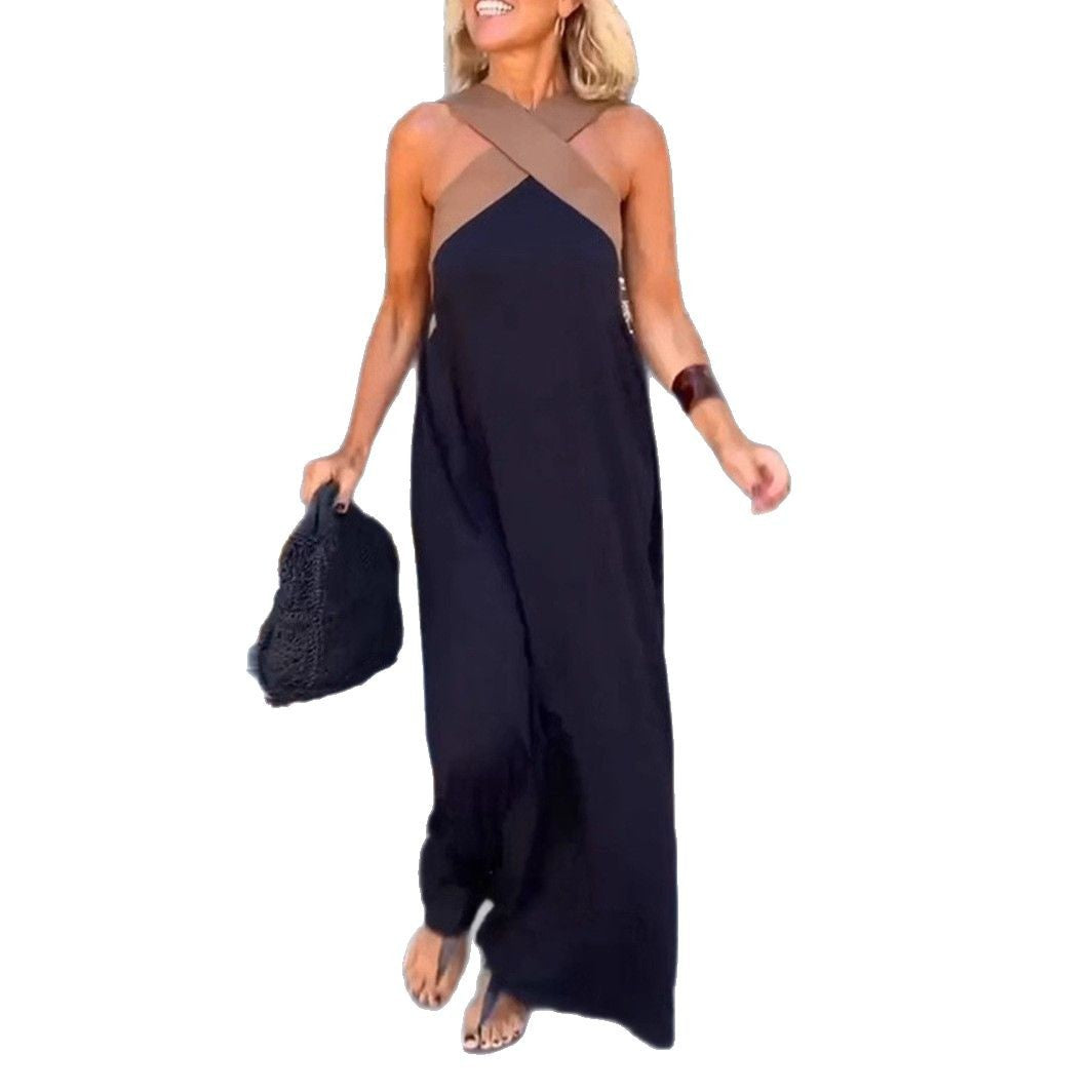 Robe kaftan légère pour femmes avec détail de bretelle croisée, passepoil poitrine et tombé ample R&B