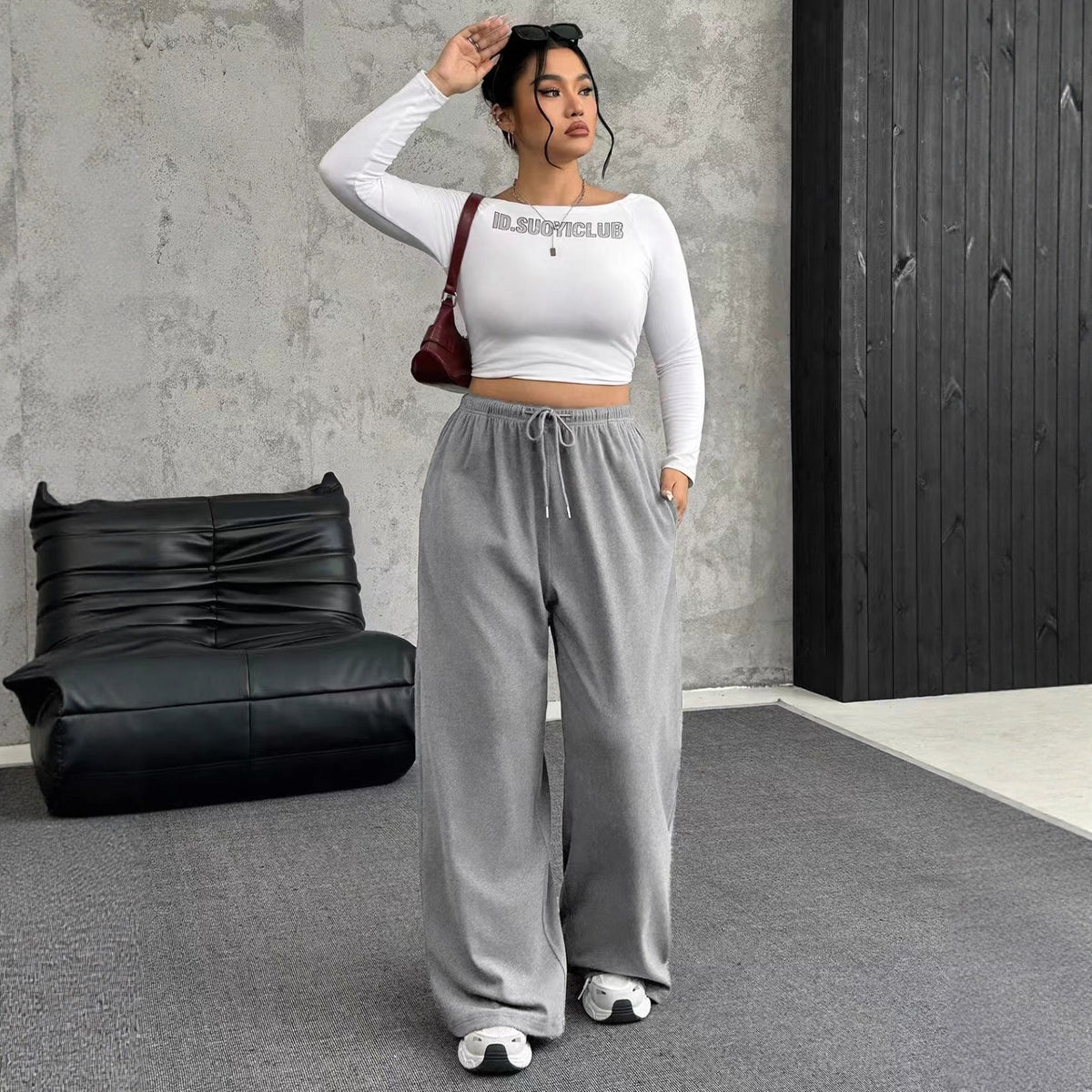 Pantalon de jogging large taille haute pour femmes Echoarchiv