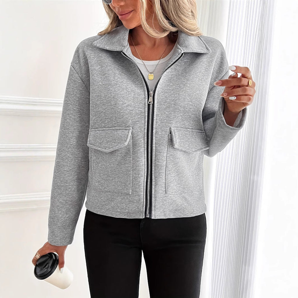 Veste en polaire pour femmes avec fermeture éclair et poches à rabat