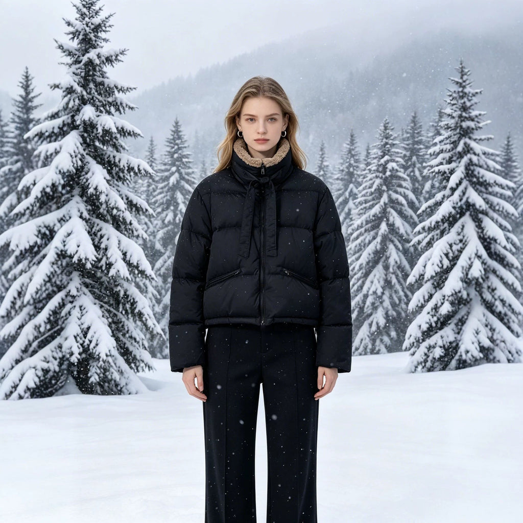 Veste courte matelassée pour femmes avec col Sherpa, col montant et fermeture éclair cachée Echo Archiv