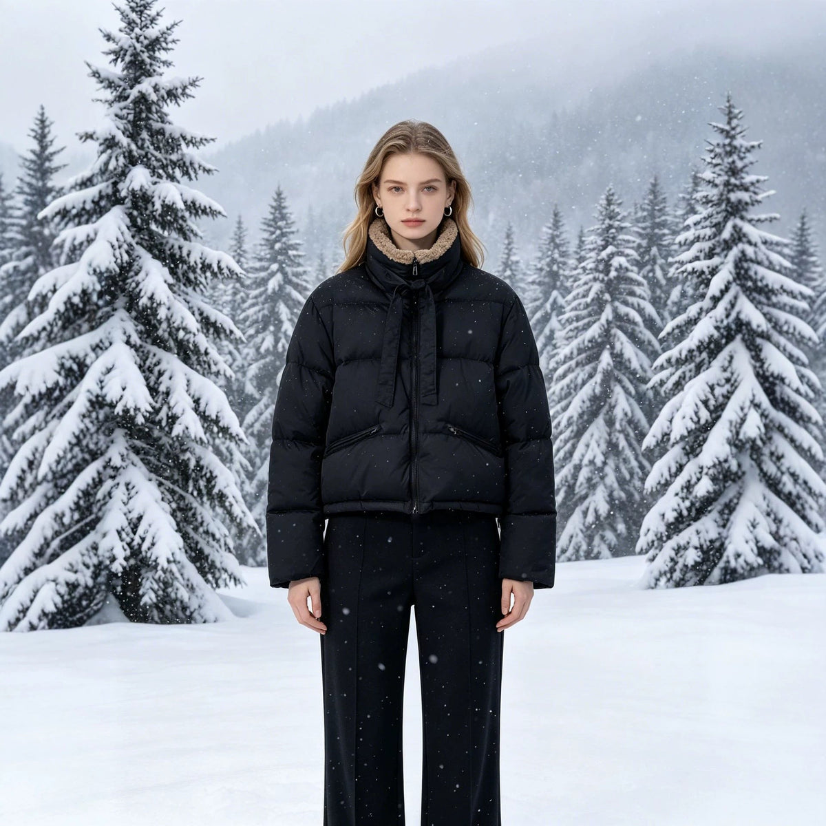 Veste courte matelassée pour femmes avec col Sherpa, col montant et fermeture éclair cachée Echo Archiv