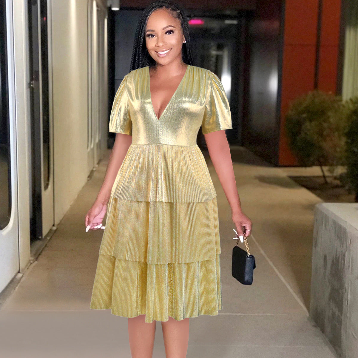 Robe de soirée brillante pour femmes avec design volumineux à volants R&B