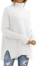 Pull à col roulé oversize en maille côtelée pour femmes avec fentes latérales et ourlet allongé