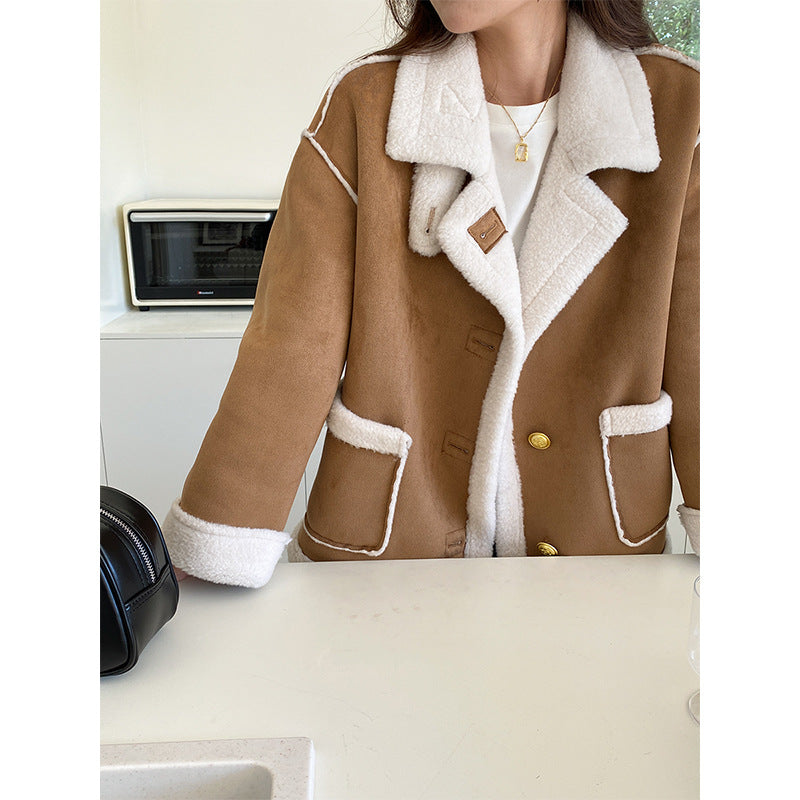 Veste Teddy Oversize pour Femme avec Coutures Design et Col
