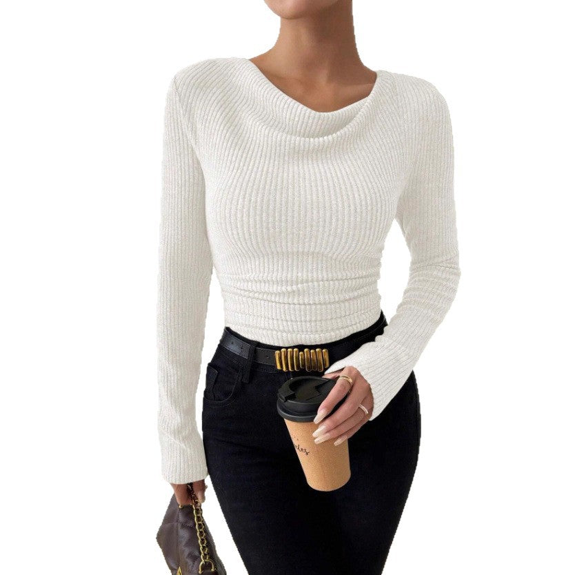 T-shirt long en maille côtelée ajusté pour femmes avec taille froncée Echo Archiv