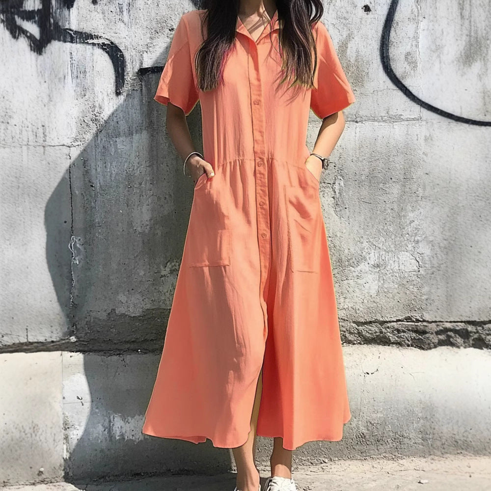 Robe chemise femme avec poches et design à boutons R&B