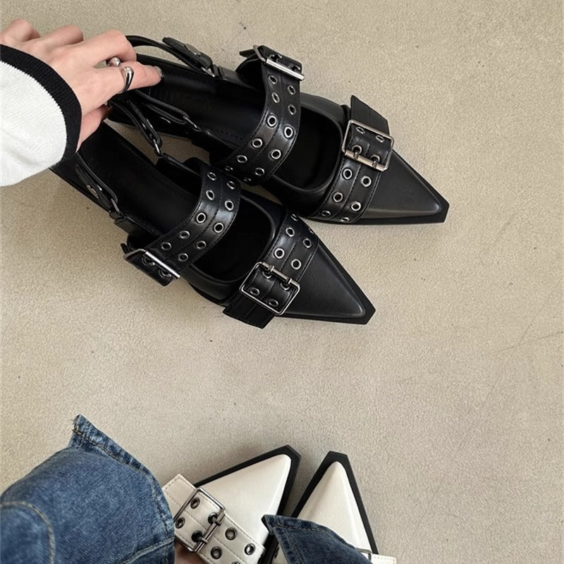 Mules élégantes à bout pointu pour femmes avec boucles décoratives R&B