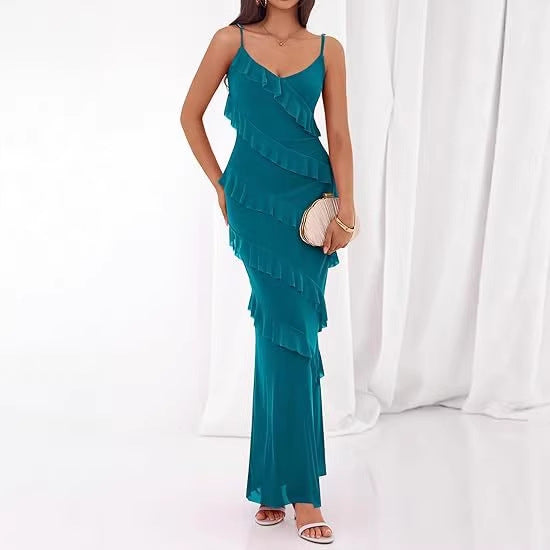 Robe maxi femme avec volants et bretelles spaghetti R&B