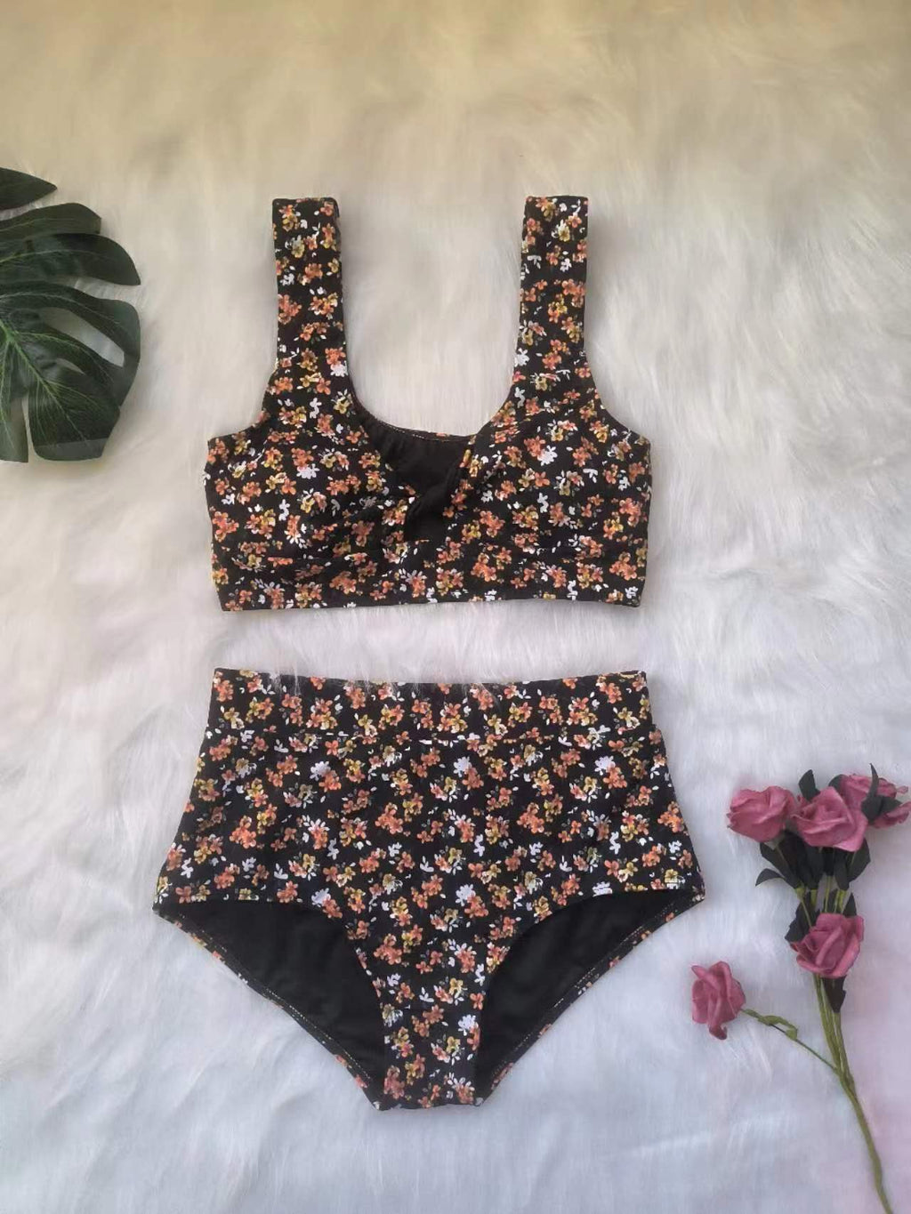 Ensemble de bikini taille haute pour femmes avec motif floral R&B