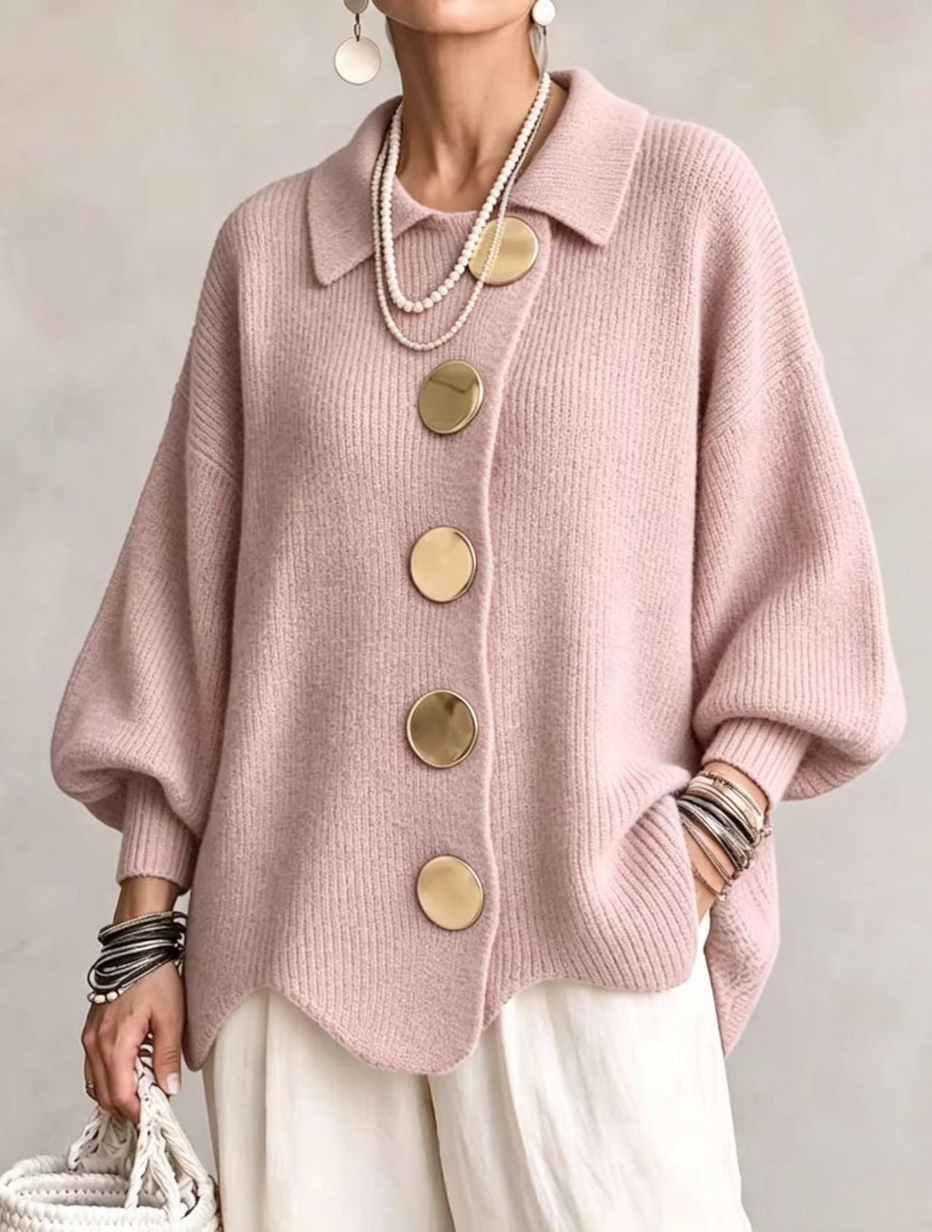 Cardigan à manches longues pour femmes avec boutons