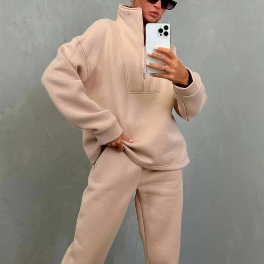 Ensemble de lounge oversize à demi-zip pour femmes en French-Terry lourd avec col montant