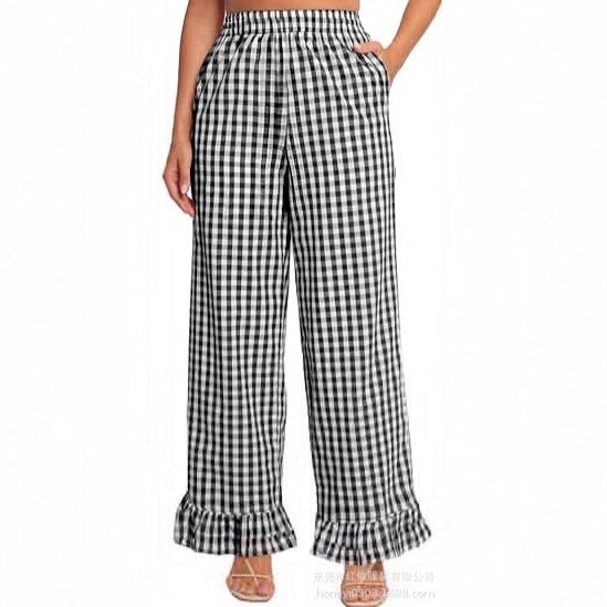 Pantalon Palazzo pour femmes avec taille élastique, poches latérales et ourlet à volants Echoarchiv