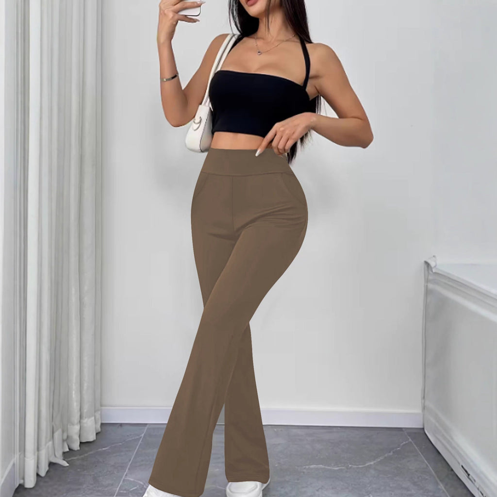 Pantalon de yoga taille haute pour femmes avec jambe évasée et poches Echoarchiv