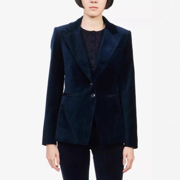 Blazer en velours pour femmes avec silhouette cintrée et col revers