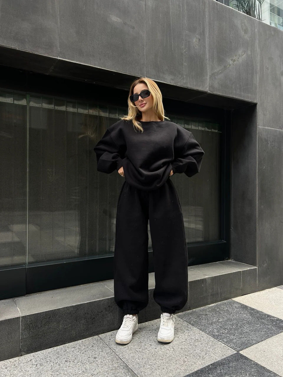 Ensemble de sweat à col rond oversize et pantalon de jogging taille haute à cordon pour femmes en French-Terry Echo Archiv