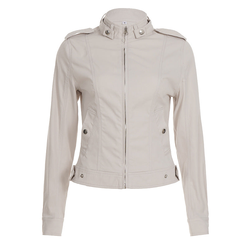 Veste courte cintrée pour femmes avec col montant, épaulettes, ceintures à la taille et fermeture éclair intégrale Echo Archiv