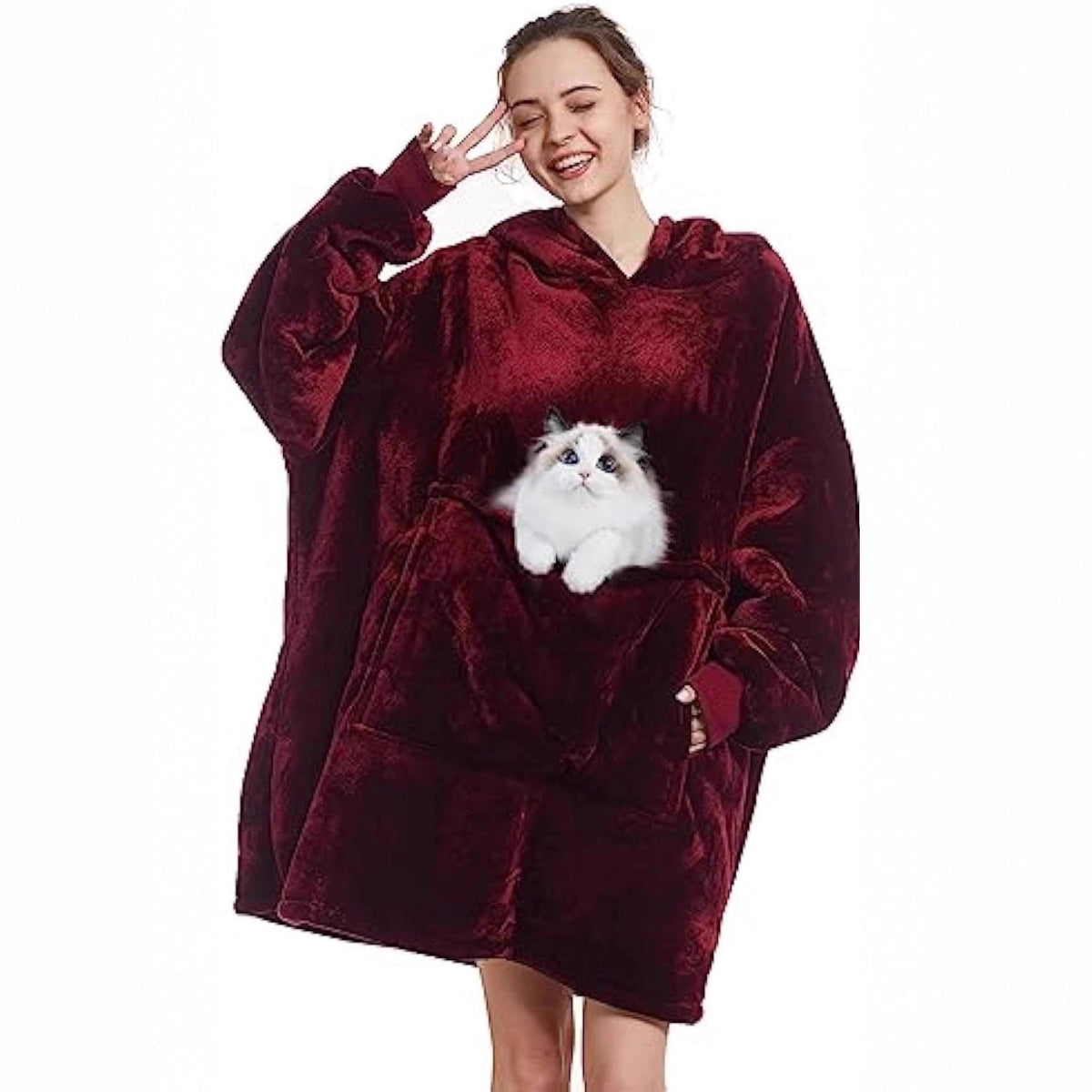 Couverture à capuche oversize en microfibre avec doublure en Sherpa