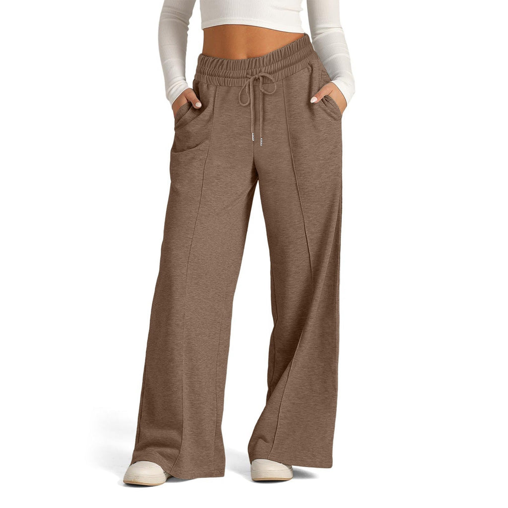 Pantalon large taille haute pour femmes avec cordon de serrage, poches latérales et couture avant Echoarchiv